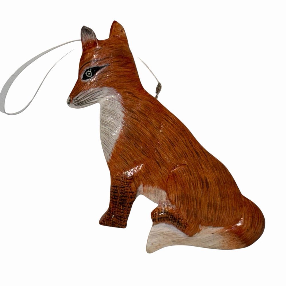 Vtg Rustic Fox Ornament Realistic Woodland Cabin Core Folk Art Decor Cottagecore